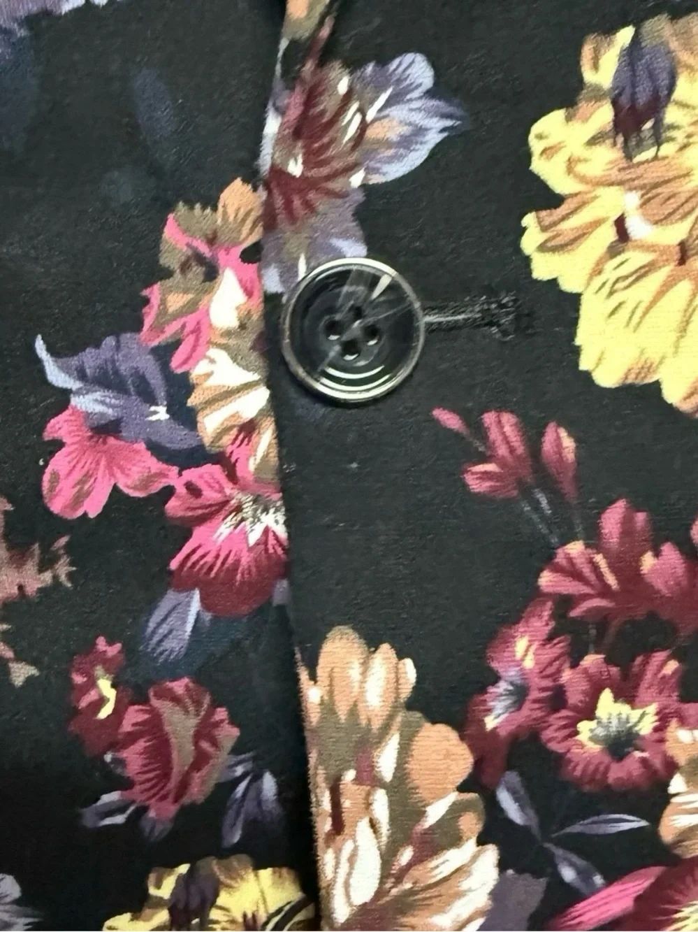 Men’s XL Black Floral Print Blazer Sport Coat Single Button Statement